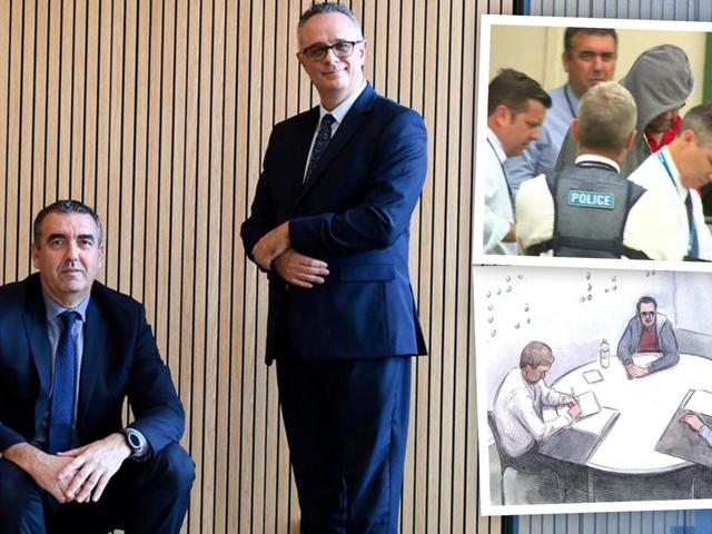 Detective Inspector Leo Ricciardi (Glasses) and Detective Sergeant Joe Marrapodi, who is standing behind Radley Edwards on the day of his arrest